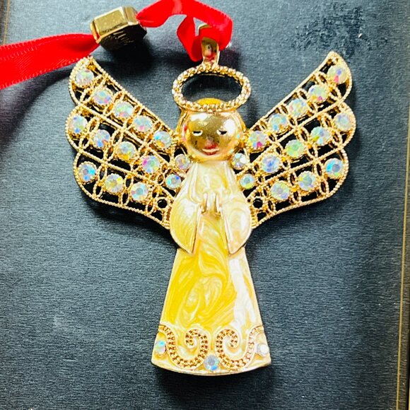 Monet Aurora Borealis Rhinestone Angel Ornament Ribbon Pendant Charm Purse Bling - Picture 3 of 8